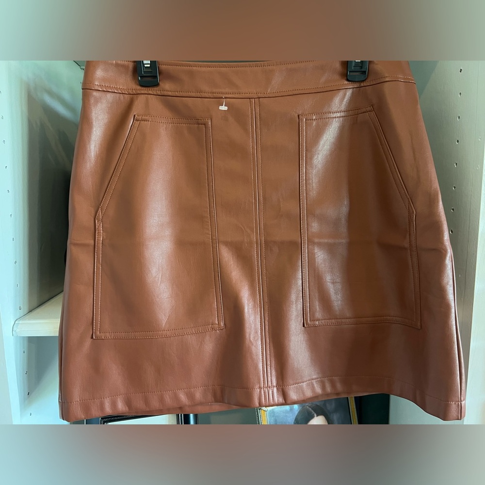 Loft Mini Skirt Faux Leather Brown Camel Womens 12